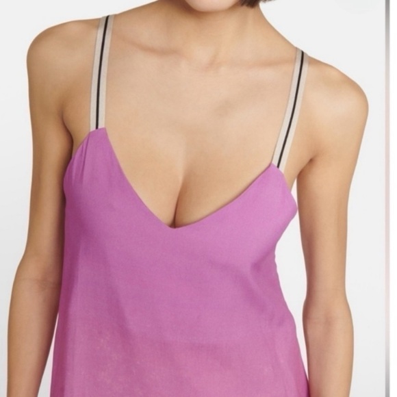 Palm Angels Pink Sunset Satin Slip On Palm Print Midi Slit Logo Dress Size 4 NEW - Picture 9 of 14